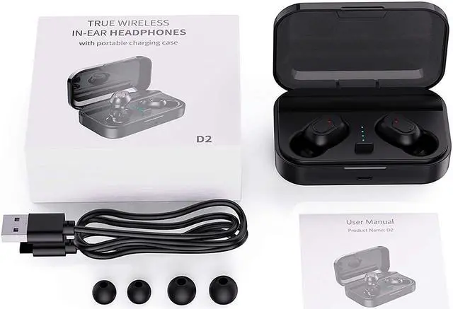 Alt view image 7 of 7 - Wireless Earbuds, Bluetooth 5.0 Headphones TWS Stereo Wireless Earphones Sweatproof Bluetooth Earbuds 90H Playtime in-Ear Headset Earphones with Charging Case Built-in Mic Deep Bass for Sports (Black)