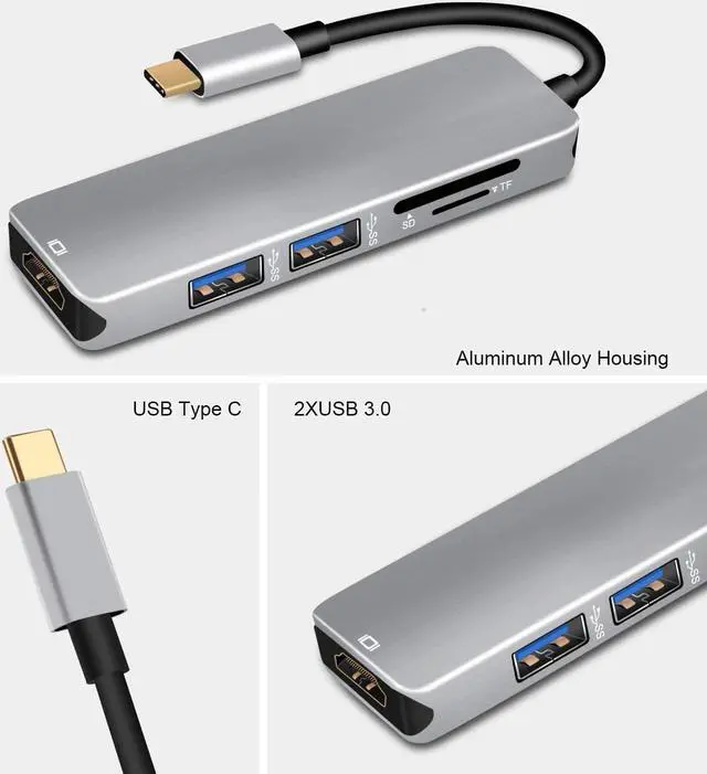 Alt view image 7 of 7 - USB C Hub,5-in-1 Type C Adapter 4K USB C to HDMI,USB C Multiport Adapter, USB C to USB 3.0, SD/Mircro SD Card Reader Slots, Compatible Chromebook, BEEL XPS, Samsung Galaxy S8/S8+/S9/S9+/Note 8