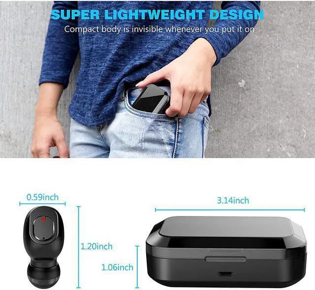 Alt view image 6 of 7 - Wireless Earbuds, Bluetooth 5.0 Headphones TWS Stereo Wireless Earphones Sweatproof Bluetooth Earbuds 90H Playtime in-Ear Headset Earphones with Charging Case Built-in Mic Deep Bass for Sports (Black)