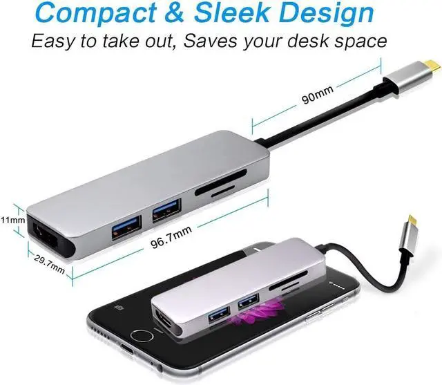 Alt view image 5 of 7 - USB C Hub,5-in-1 Type C Adapter 4K USB C to HDMI,USB C Multiport Adapter, USB C to USB 3.0, SD/Mircro SD Card Reader Slots, Compatible Chromebook, BEEL XPS, Samsung Galaxy S8/S8+/S9/S9+/Note 8