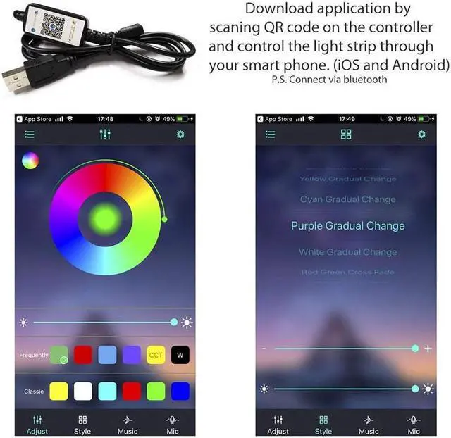Alt view image 5 of 7 - 2M 6.56FT USB Bluetooth LED Strip Light TV Backlight Strip Smartphone APP Control, RGB 5050 Color Changing Flexible Waterproof for Indoor/Outdoor DIY Decoration