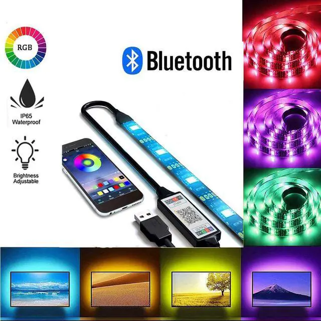 Main image of 2M 6.56FT USB Bluetooth LED Strip Light TV Backlight Strip Smartphone APP Control, RGB 5050 Color Changing Flexible Waterproof for Indoor/Outdoor DIY Decoration
