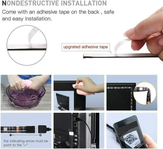 Alt view image 4 of 7 - 2M 6.56FT USB Bluetooth LED Strip Light TV Backlight Strip Smartphone APP Control, RGB 5050 Color Changing Flexible Waterproof for Indoor/Outdoor DIY Decoration
