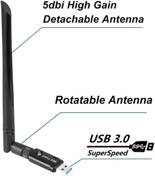 Alt view image 4 of 7 - Realtek RTL8812BU USB Wireless Adapter 1200 Mbps with 5 dBi Antenna Dual Band AC1200 WiFi Dongle IEEE 802.11 a b g n ac for Laptop Desktop USB 3.0 Network Adapter Support Windows 10 Mac