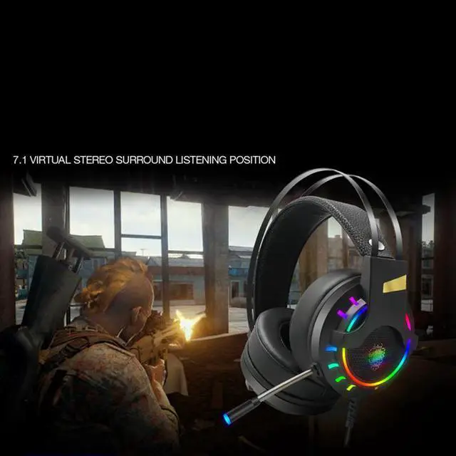 Alt view image 3 of 7 - Stereo Gaming Headset for PS4, PC, Xbox One Controller, 7.1-Channel Noise Cancelling Over Ear Headphones with Mic, LED Light, Bass Surround, Soft Memory Earmuffs for Laptop Mac Nintendo PS3 Games