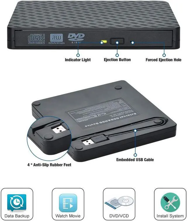 Alt view image 4 of 6 - USB 3.0 External CD DVD Drive, Ultra Slim CD/DVD +/-RW Writer Burner High Speed Data Transfer DVD/CD-ROM Drive for Windows 10/8/7 Laptop Desktop Mac MacBook Pro Air iMac HP Dell LG Asus
