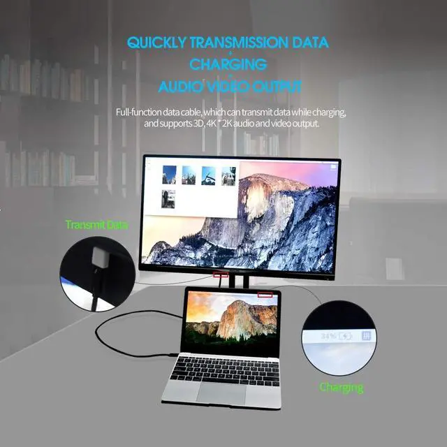 Alt view image 6 of 7 - 6.6FT USB C to USB C Power Delivery Fast Charging Cable 100W 20V/5A 10Gbps Data Transmision Speed, E-Marker IC, 4K Video/Audio Compatible with All Type-C Laptop Tablet Phone Nintendo Switch and More