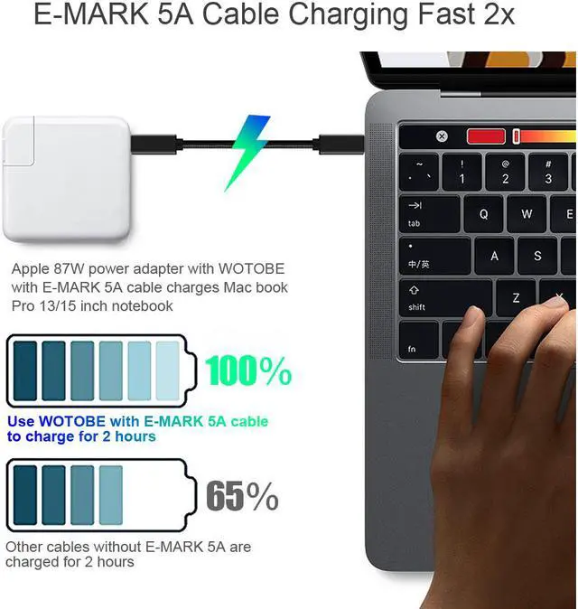 Alt view image 4 of 7 - 6.6FT USB C to USB C Power Delivery Fast Charging Cable 100W 20V/5A 10Gbps Data Transmision Speed, E-Marker IC, 4K Video/Audio Compatible with All Type-C Laptop Tablet Phone Nintendo Switch and More