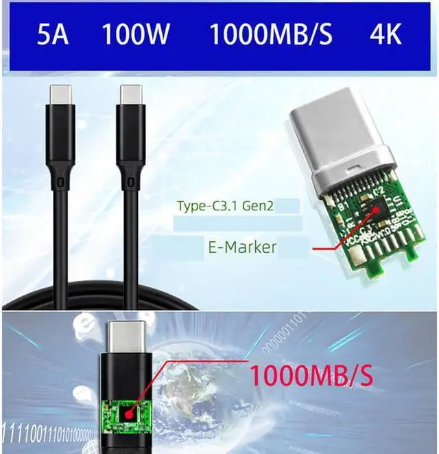 Alt view image 3 of 7 - 6.6FT USB C to USB C Power Delivery Fast Charging Cable 100W 20V/5A 10Gbps Data Transmision Speed, E-Marker IC, 4K Video/Audio Compatible with All Type-C Laptop Tablet Phone Nintendo Switch and More