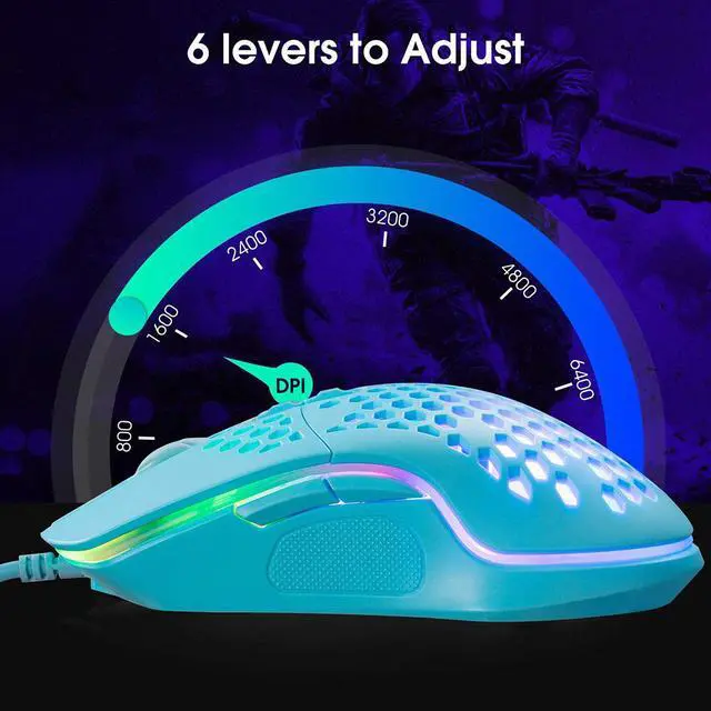 Alt view image 4 of 7 - Lightweight Gaming Mouse, Wired USB Computer Gamer Mice with Ultralight Honeycomb Shell, RGB Chroma LED Light, 6400 DPI Adjustable, Pixart 3325, Programmable 7 Buttons Mouse for Windows 7/8/10/XP