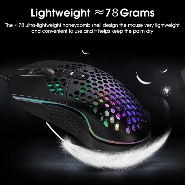 Alt view image 3 of 7 - Lightweight Gaming Mouse, Wired USB Computer Gamer Mice with Ultralight Honeycomb Shell, RGB Chroma LED Light, 6400 DPI Adjustable, Pixart 3325, Programmable 7 Buttons Mouse for Windows 7/8/10/XP