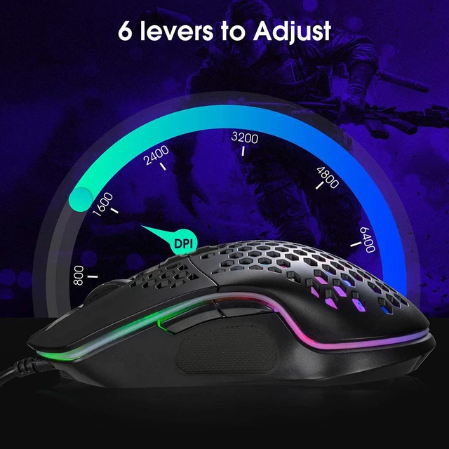Alt view image 5 of 7 - Lightweight Gaming Mouse, Wired USB Computer Gamer Mice with Ultralight Honeycomb Shell, RGB Chroma LED Light, 6400 DPI Adjustable, Pixart 3325, Programmable 7 Buttons Mouse for Windows 7/8/10/XP