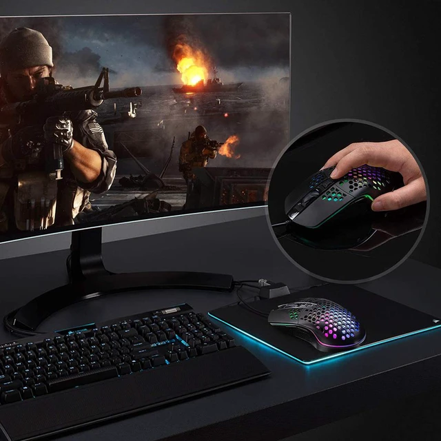 Alt view image 6 of 7 - Lightweight Gaming Mouse, Wired USB Computer Gamer Mice with Ultralight Honeycomb Shell, RGB Chroma LED Light, 6400 DPI Adjustable, Pixart 3325, Programmable 7 Buttons Mouse for Windows 7/8/10/XP