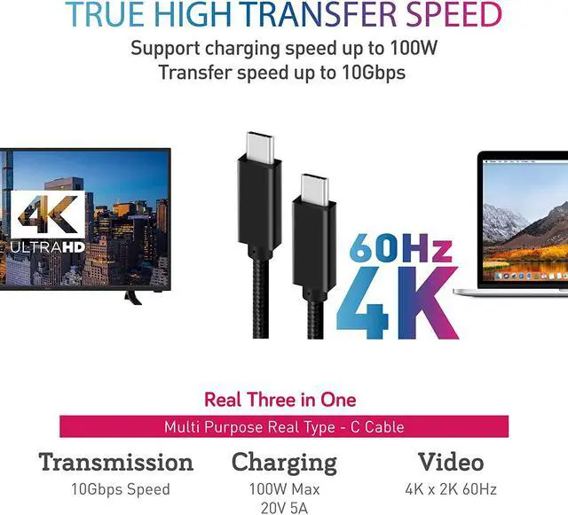 Alt view image 6 of 7 - USB-C to USB C 3.1 Gen2 Cable 3.3ft with Power Delivery, Thunderbolt 3 Compatible,USB-IF Certified for Type C Laptops Phones, MacBook 2018, Matebook, iPad Pro 2018, Chromebook, ThinkPad