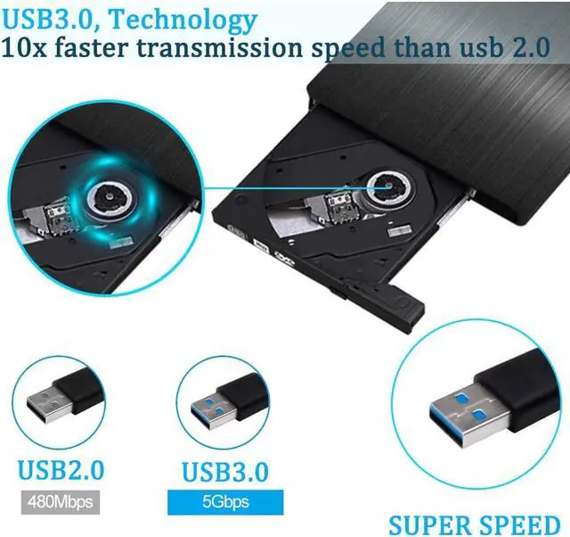 Alt view image 4 of 7 - External CD DVD Drive, USB 3.0 Portable CD/DVD +/-RW Drive Slim DVD/CD ROM Rewriter Burner Compatible with Laptop Desktop PC Windows Linux Mac OS