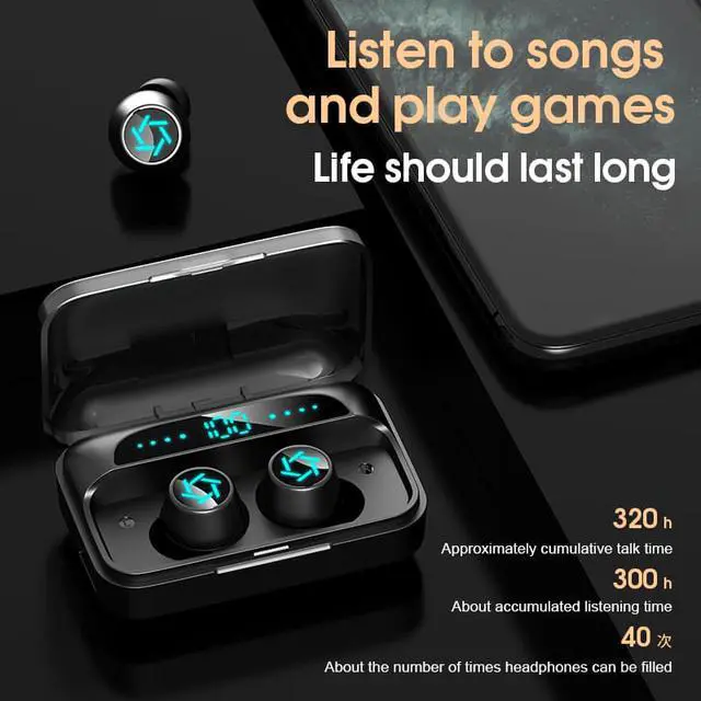 Alt view image 5 of 7 - Wireless Earbuds Bluetooth 5.0 Headphones, Portable Charging Case and Mic 320H Playtime Upgraded TWS Hi-Fi Stereo Noise Cancelling Touch Control IPX7 Waterproof in-Ear for Travel Work Black