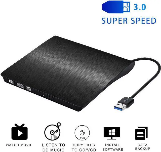 Main image of External CD DVD Drive, USB 3.0 Portable CD/DVD +/-RW Drive Slim DVD/CD ROM Rewriter Burner Compatible with Laptop Desktop PC Windows Linux Mac OS
