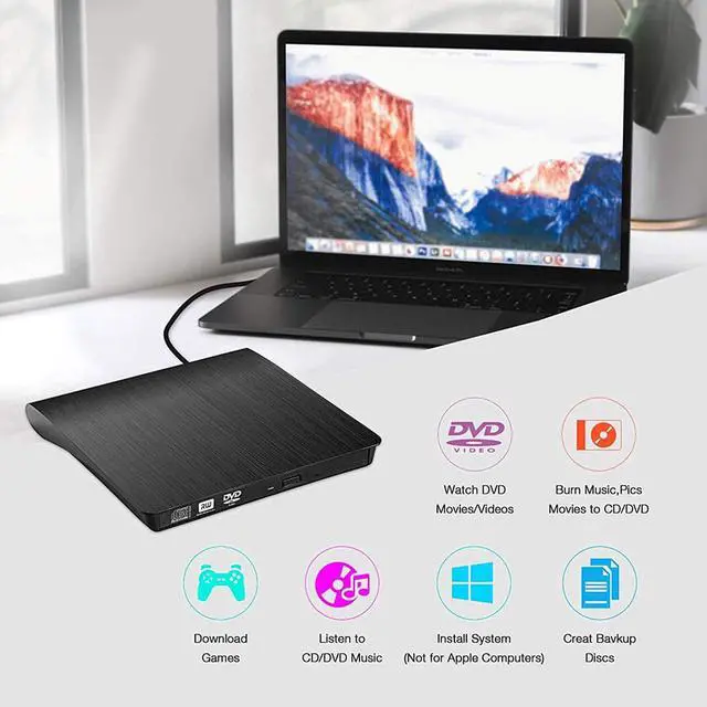 Alt view image 2 of 7 - External CD DVD Drive, USB 3.0 Portable CD/DVD +/-RW Drive Slim DVD/CD ROM Rewriter Burner Compatible with Laptop Desktop PC Windows Linux Mac OS