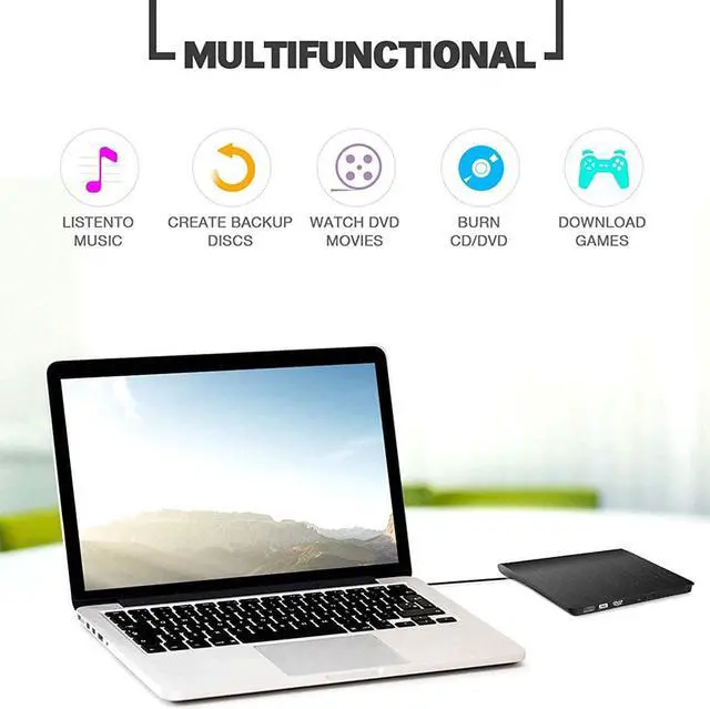 Alt view image 5 of 7 - External CD DVD Drive, USB 3.0 Portable CD/DVD +/-RW Drive Slim DVD/CD ROM Rewriter Burner Compatible with Laptop Desktop PC Windows Linux Mac OS