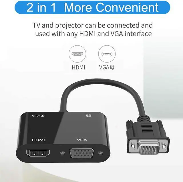 Alt view image 3 of 7 - VGA to HDMI VGA Adapter,  VGA Splitter 1 VGA in HDMI VGA 2 Out (VGA HDMI Interface Display at The Same time), VGA to HDMI VGA Adapter for Computer, Desktop, Laptop, PC, Monitor, Projector