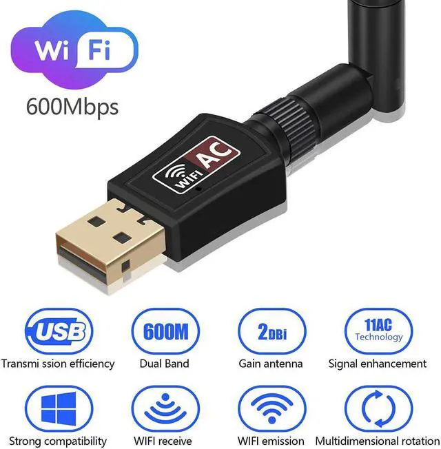 Alt view image 2 of 7 - USB WiFi Adapter ac600Mbps Wireless USB Adapter 5.8GHz/2.4GHz Dual Band External Antenna WiFi Dongle for Laptop/PC,WiFi Adapter Support Windows 10/8/8.1/7/XP, Mac Os X 10.6-10.14