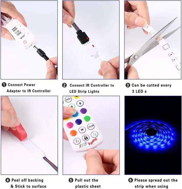 Alt view image 7 of 7 - LED Strip Lights RGB Strips 32.8ft/10M Tape Light 300 LEDs SMD5050 Waterproof Music Sync Color Changing + Bluetooth Controller + 24Key Remote Control Decoration for Home TV Party - APP Controlled