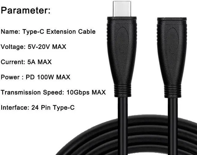 Alt view image 3 of 7 - USB C Extension Adapter Cable, [200cm/6.6FT] Thunderbolt 3 USB 3.1 Type-C Fast Charging,4K HD Vedio, Audio Transfer, Data Sync Extend Cord Compatible with MacBook Pro,Nintendo Switch,Pixel 3/2/XL
