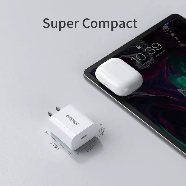 Alt view image 7 of 7 - USB C Charger, 18W PD Fast Charger Ultra-Compact Type C Wall Charger Compatible iPhone 11/11 Pro/11 Pro Max/X/XS/XR/8/8 Plus, iPhone SE, iPad Pro, Pixel 3/4, Galaxy S10+/S10/S9, LG and More