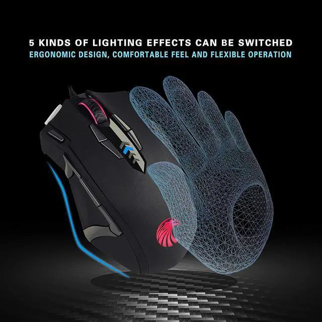 Alt view image 7 of 7 - Gaming Mouse Wired, 13 Programmable Buttons (8+5 Side Buttons), RGB Backlit, Marco, 10000 DPI Adjustable, Comfortable Grip Ergonomic Optical Gaming Mice with Tunable Weights, Black