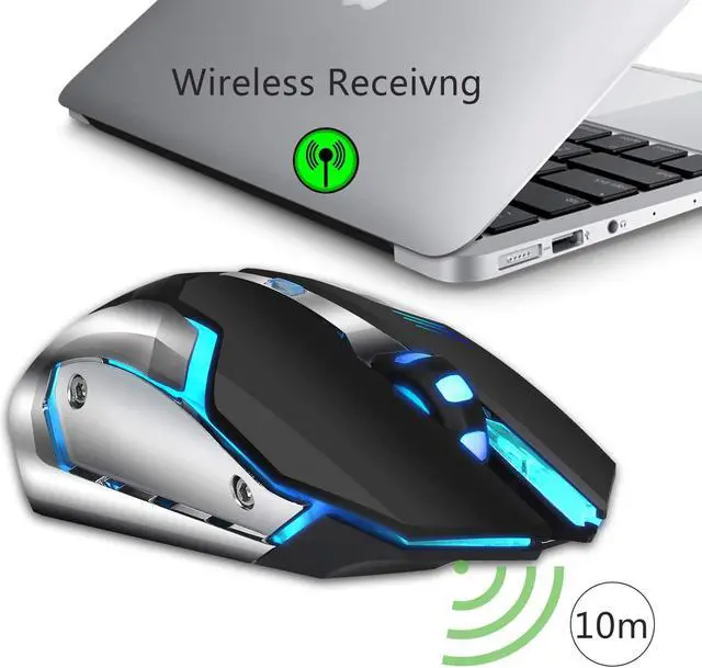 Alt view image 4 of 7 - Rechargeable 2.4Ghz Wireless Mouse with USB Receiver, 7 Colors Backlit Gaming Mice for MacBook, Computer PC, Laptop (600Mah Lithium Battery) (Black)