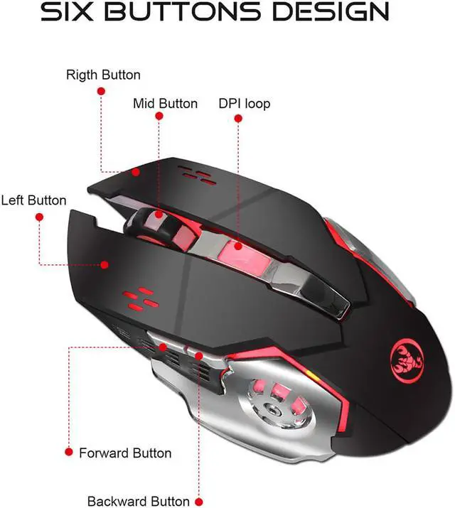 Alt view image 7 of 7 - Rechargeable 2.4Ghz Wireless Gaming Mouse with USB Receiver,7 Colors Backlit for MacBook, Computer PC, Laptop (600Mah Lithium Battery)