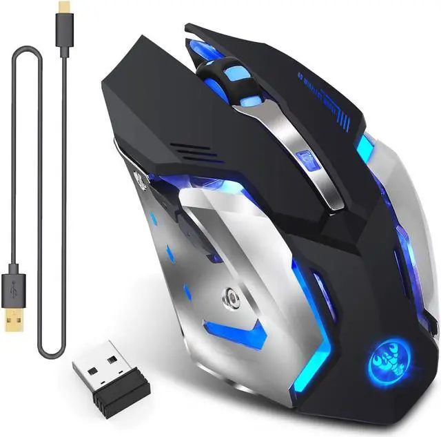 Main image of Rechargeable 2.4Ghz Wireless Mouse with USB Receiver, 7 Colors Backlit Gaming Mice for MacBook, Computer PC, Laptop (600Mah Lithium Battery) (Black)
