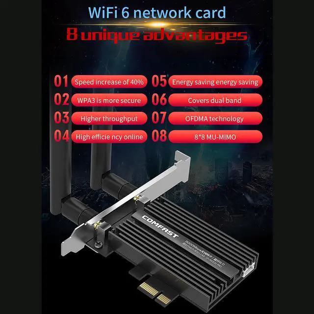 Alt view image 3 of 7 - AX200 3000Mbps Dual Band 2x 5dBi Wireless Desktop PCIe for Intel AX200 Pro Card 2.4G/5Ghz Bluetooth 5.0 PCI Express WiFi 6 Adapter for Windows 10