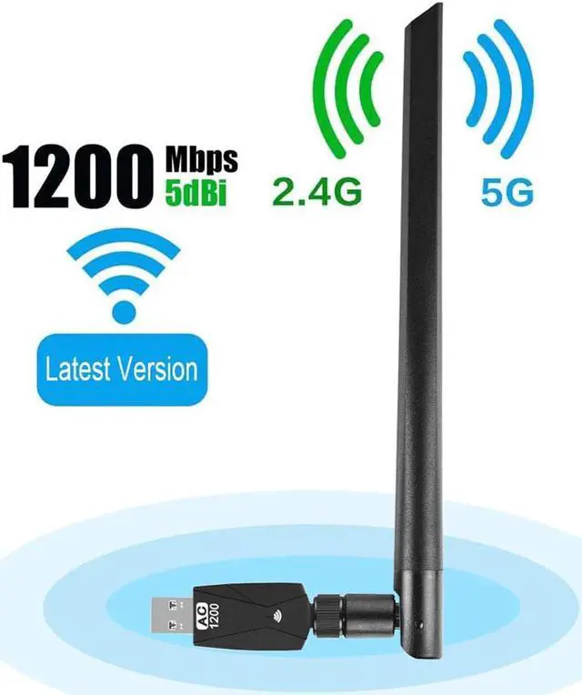 Main image of USB WiFi Adapter for PC AC1200Mbps Wireless Network Adapter for Desktop with 2.4GHz/5GHz High Gain Dual Band 5dBi Antenna, Supports Windows 10/8.1/8/7/XP, Mac OS 10.6-10.15,Vista,Linux