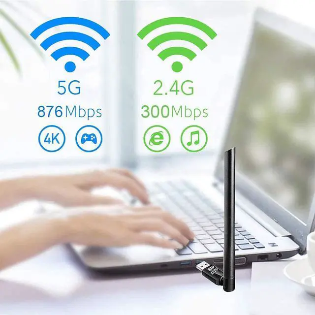 Alt view image 4 of 7 - USB WiFi Adapter for PC AC1200Mbps Wireless Network Adapter for Desktop with 2.4GHz/5GHz High Gain Dual Band 5dBi Antenna, Supports Windows 10/8.1/8/7/XP, Mac OS 10.6-10.15,Vista,Linux