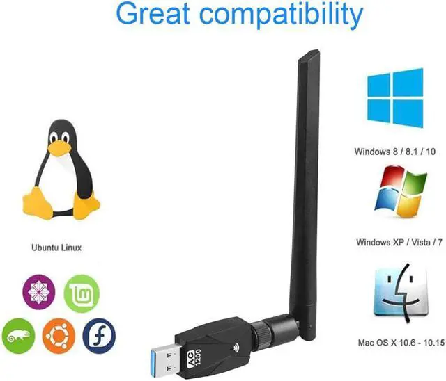 Alt view image 7 of 7 - USB WiFi Adapter for PC AC1200Mbps Wireless Network Adapter for Desktop with 2.4GHz/5GHz High Gain Dual Band 5dBi Antenna, Supports Windows 10/8.1/8/7/XP, Mac OS 10.6-10.15,Vista,Linux