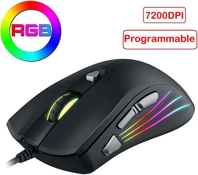 Main image of 7200 DPI, 7 Programmable Buttons, LED Backlit, Ergonomic Optical PC, Comfortable Computer Gaming Mice for Windows 7/8/10/XP Vista Linux, Black