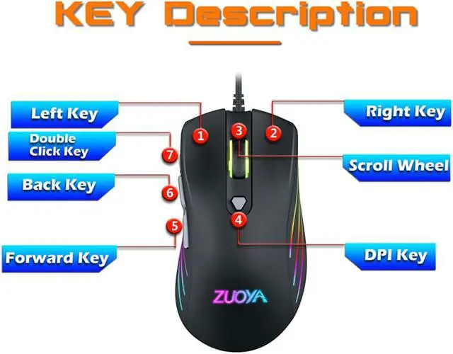 Alt view image 3 of 7 - 7200 DPI, 7 Programmable Buttons, LED Backlit, Ergonomic Optical PC, Comfortable Computer Gaming Mice for Windows 7/8/10/XP Vista Linux, Black