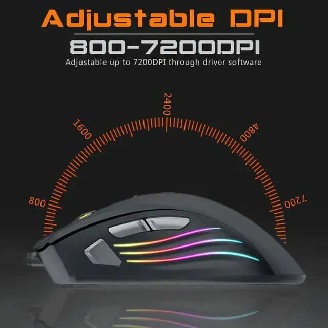 Alt view image 4 of 7 - 7200 DPI, 7 Programmable Buttons, LED Backlit, Ergonomic Optical PC, Comfortable Computer Gaming Mice for Windows 7/8/10/XP Vista Linux, Black