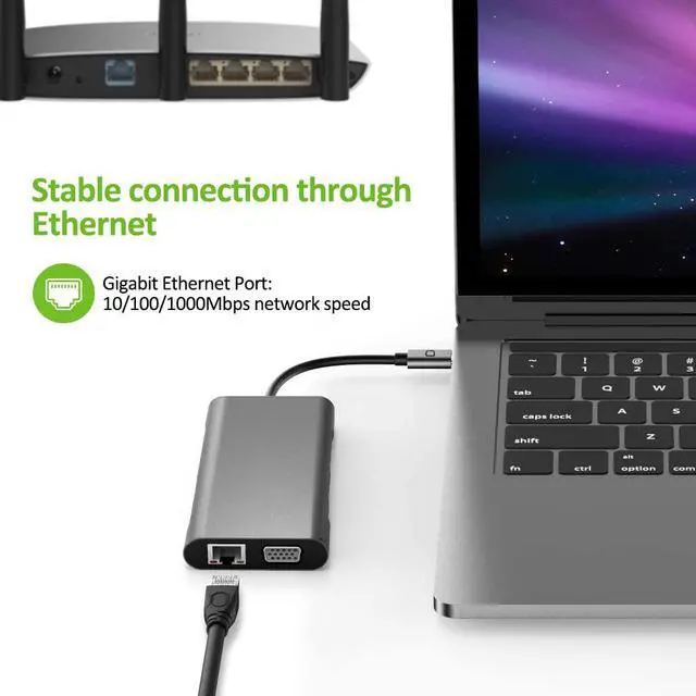 Alt view image 7 of 7 - 10in1USB C Hub,USB C Adapter, EUASOO 10 in Type C hub with 1000M RJ45 Ethernet, 4K HDMI, VGA, USB 3.0 Ports, PD 2.0 Charging Port, Card Reader, Audio Mic Port,Compatible for MacBook, Chromebook More