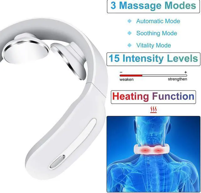 Alt view image 4 of 7 - Neck Massager with Heated,Intelligent Portable Electric Neck Massage Equipment with 3 Modes and 15 Speeds for Office, Home,Travel, Gifts for Women Men Dad Mom