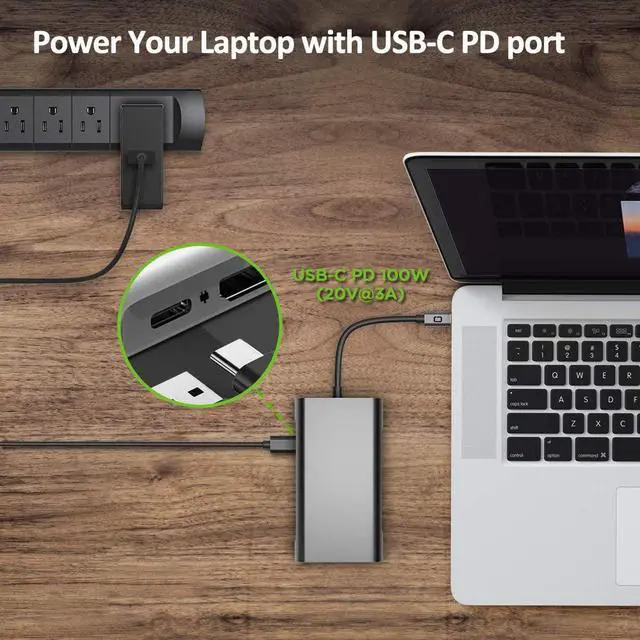 Alt view image 4 of 7 - 10in1USB C Hub,USB C Adapter, EUASOO 10 in Type C hub with 1000M RJ45 Ethernet, 4K HDMI, VGA, USB 3.0 Ports, PD 2.0 Charging Port, Card Reader, Audio Mic Port,Compatible for MacBook, Chromebook More