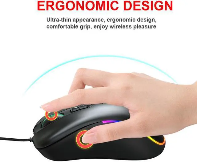 Alt view image 6 of 7 - Wired RGB Gaming Mice, USB Gaming Mouse, Honeycomb Lightweight Gaming Mouse with Backlight, up to 6400 DPI, Wired PC Gaming Mouse for Mac Laptop Computer