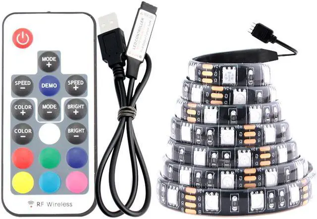 Alt view image 7 of 7 - Led Strip lights, Bias Lighting for 40-60 inch HDTV 6.6ft RGB USB Powered LED Light Strip with RF Remote,TV Backlight Kit for Flat Screen TV, PC