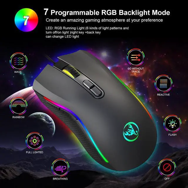 Alt view image 2 of 7 - Gaming Mice 3200DPI 7 Buttons 7 colors LED Optical USB Wired Mouse Gamer Mice computer mause mouse Gaming Mouse For Pro Gamer