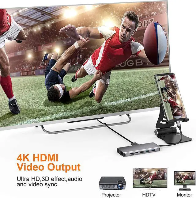 Alt view image 4 of 7 - Updated Version USB C Hub, 11 in 1 USB C Adapter with Ethernet, 4K USB C to HDMI, VGA, 2 USB3.0 2 USB2.0 PD, SD TF Card Reader, Audio, Compatible Mac Pro and Other Type C Laptops