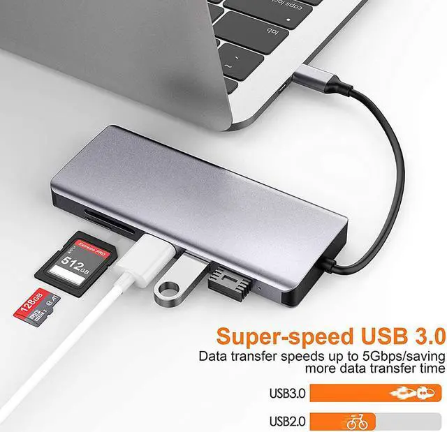 Alt view image 6 of 7 - Updated Version USB C Hub, 11 in 1 USB C Adapter with Ethernet, 4K USB C to HDMI, VGA, 2 USB3.0 2 USB2.0 PD, SD TF Card Reader, Audio, Compatible Mac Pro and Other Type C Laptops