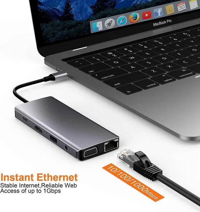 Alt view image 5 of 7 - Updated Version USB C Hub, 11 in 1 USB C Adapter with Ethernet, 4K USB C to HDMI, VGA, 2 USB3.0 2 USB2.0 PD, SD TF Card Reader, Audio, Compatible Mac Pro and Other Type C Laptops