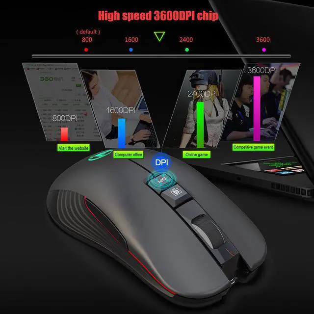 Alt view image 4 of 7 - 2.4G USB-C Wireless Mouse Rechargeable Gaming Mouse 3600DPI 7 Button Type-c Mute Mice for Macbook Laptop PC Game Mouse