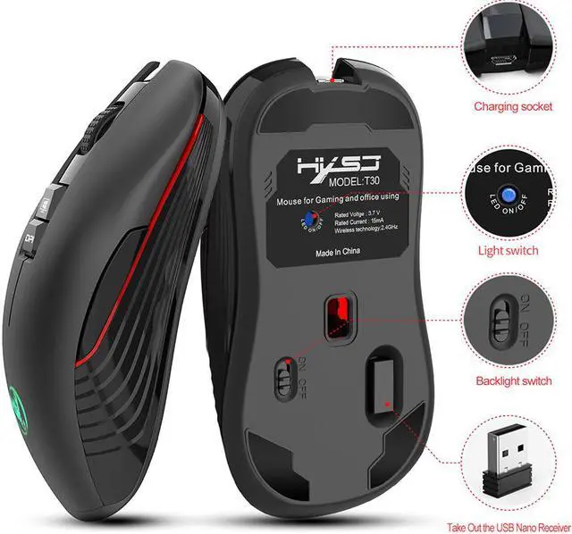 Alt view image 7 of 7 - 2.4G USB-C Wireless Mouse Rechargeable Gaming Mouse 3600DPI 7 Button Type-c Mute Mice for Macbook Laptop PC Game Mouse